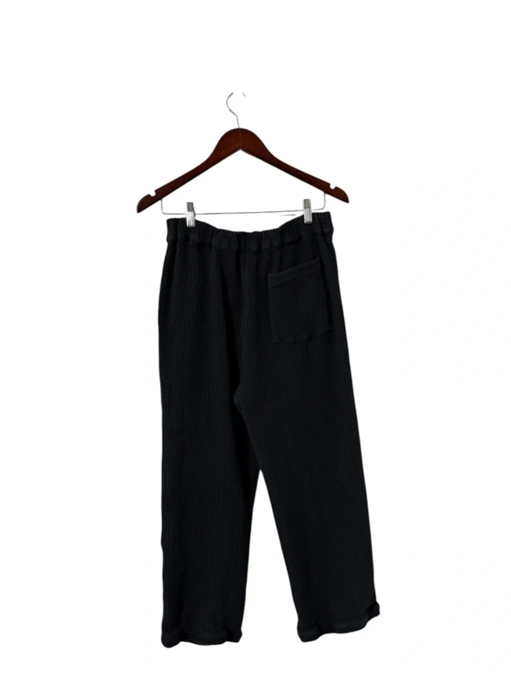 FREE PEOPLE Like A Cloud Waffle Cotton Knit Black High Waist Pants Trousers